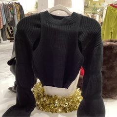 Hera Black Knit Crop Cut Out Sweater
