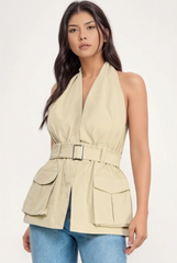 Highlight Nude Halter V Neck Vest