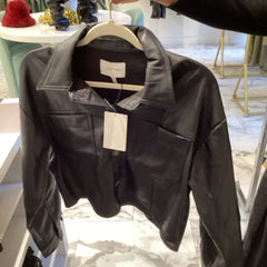 Love Tree Black Leather Buttoned Crop Top