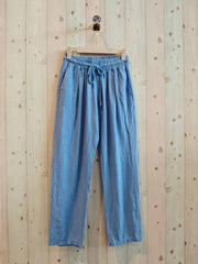 REF 8335 MEN'S 100% LINEN PANTS: BLUE, L
