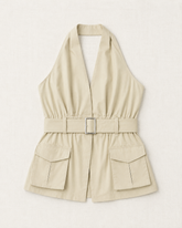 Highlight Nude Halter V Neck Vest