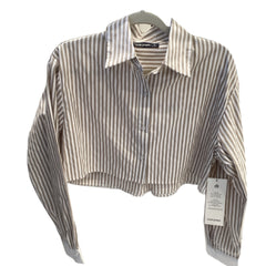 Love Poem Taupe Striped Button Down Crop Top