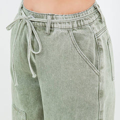 COLOR WASHED BARREL FIT PANTS-RJH21162: OLIVE WASH, Junior, M