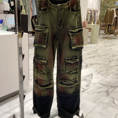 Daisy Yellow Faded Denim Cargo