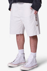 MNML OFF WHITE RHINESTONE CANVAS SHORTS