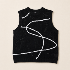 Avectoi Black/white Swirl Knit vest