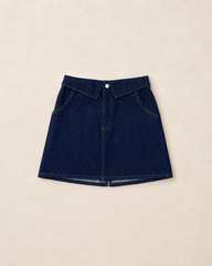 Hersy indigo denim fold waist mini skirt