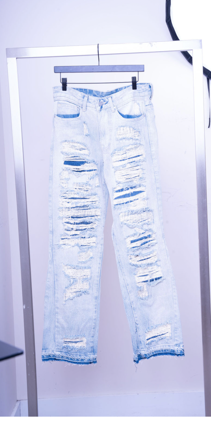 First Row Blue patch Distress Denim