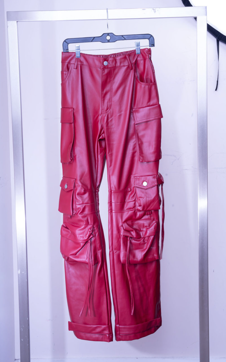 Athina 6 Pocket Red Leather Pants