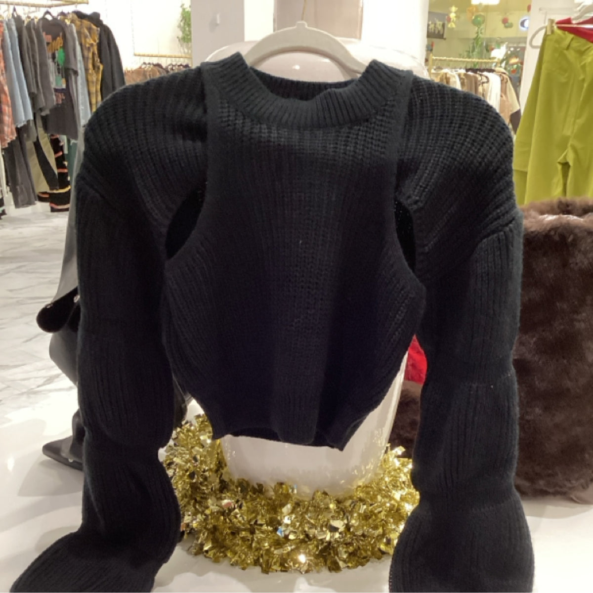 Hera Black Knit Crop Cut Out Sweater
