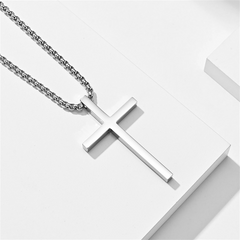 Mens Cross Charm Pendant Necklace in Stainless Steel: Silver, Small