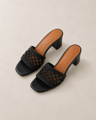 Lilana Black Woven Heel