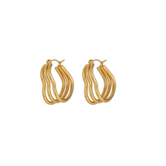 Modern Wavy Gold Triple Heart Hoop Earring-00354