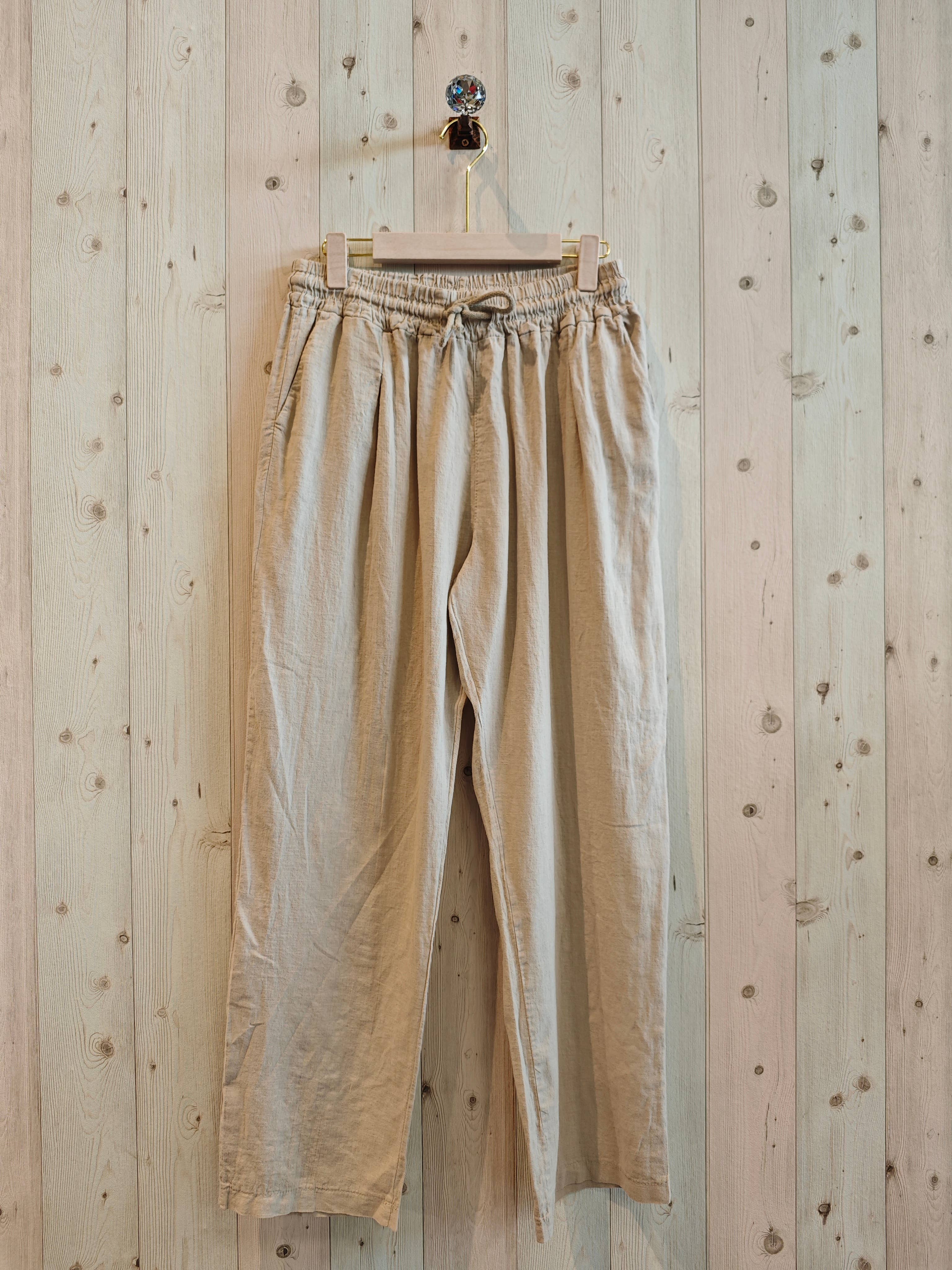 REF 8335 MEN'S 100% LINEN PANTS: BLUE, L