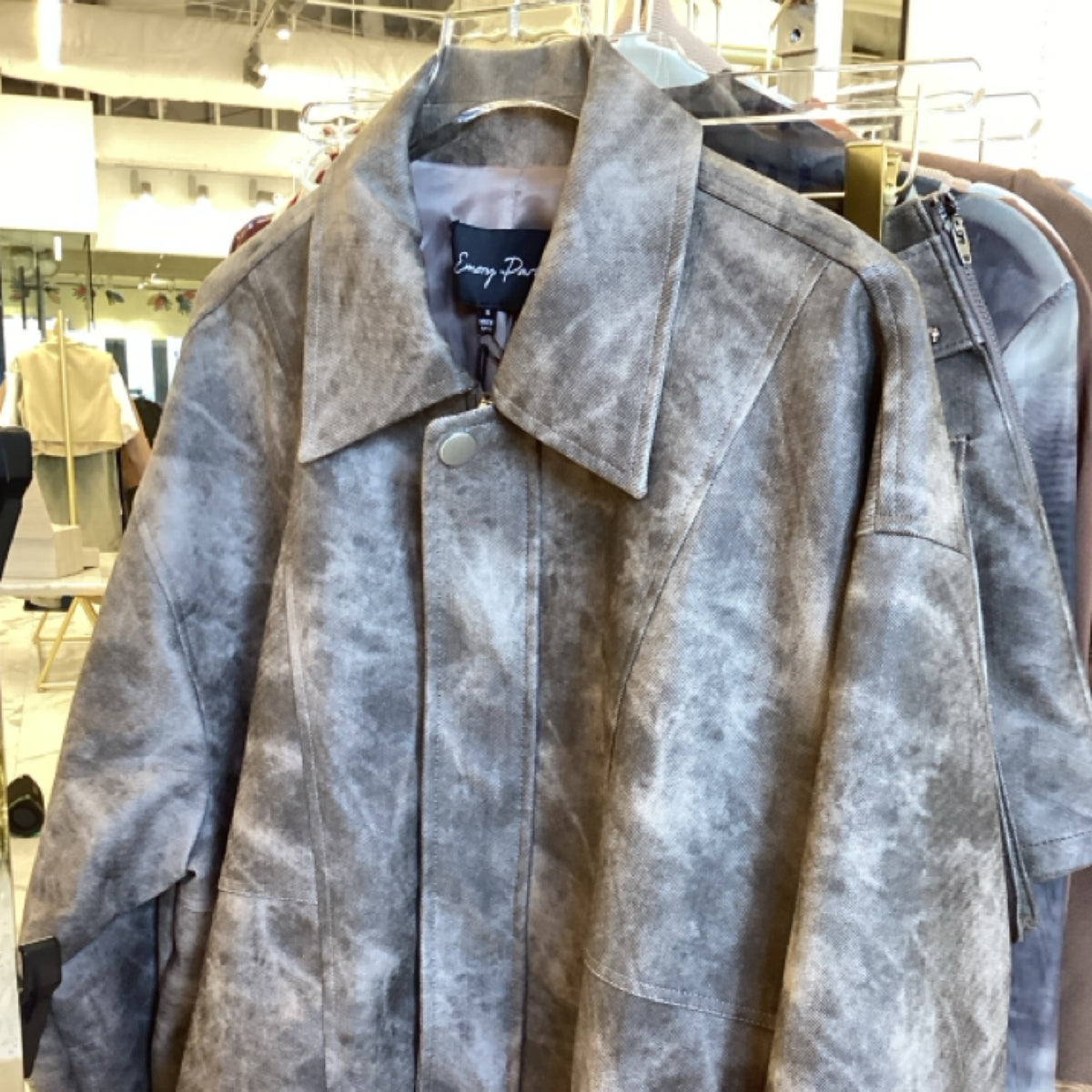 Emory Park Gray and Taupe Leather Bomber