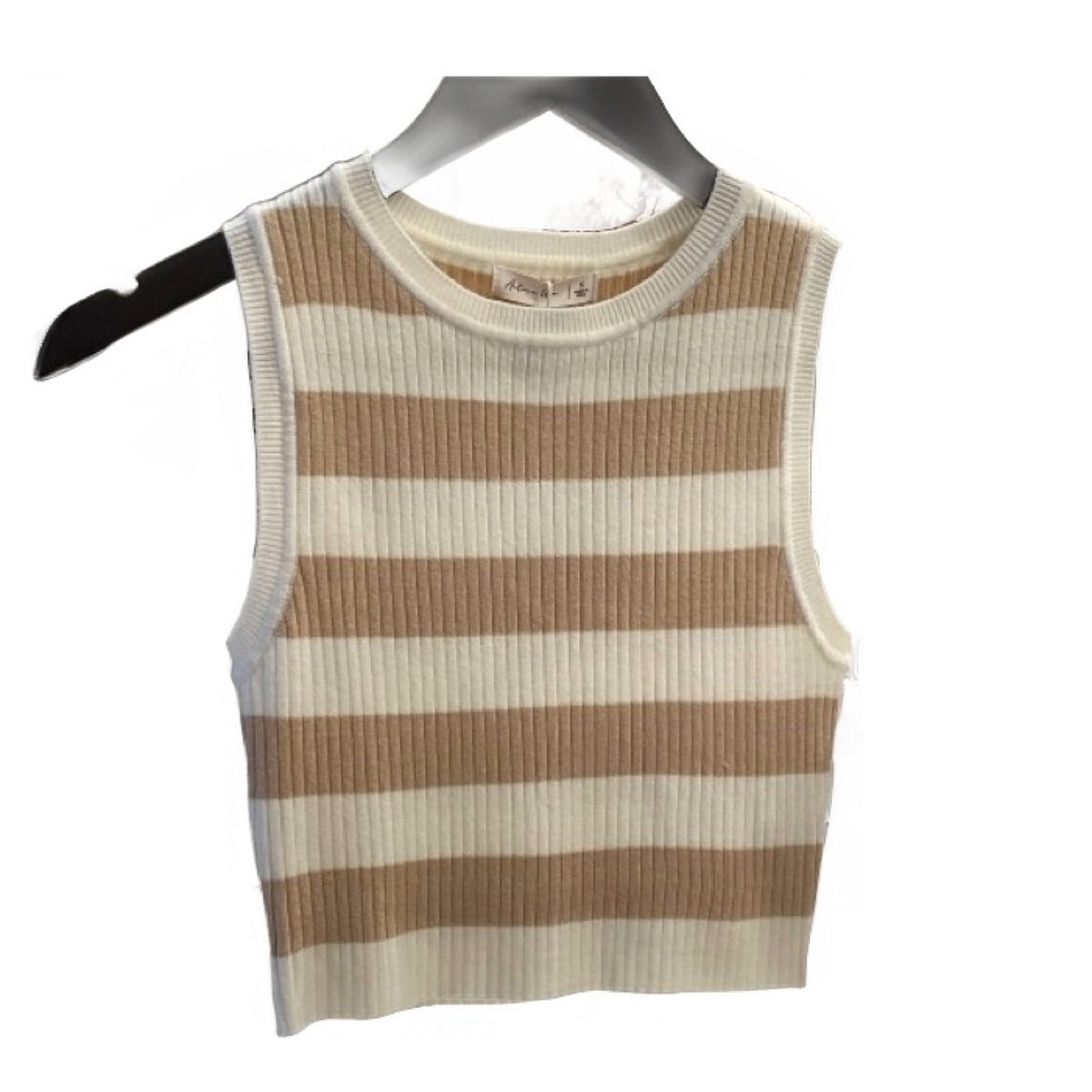 Active USA Cream and Tan Striped Sleeveless Crop Sweater *