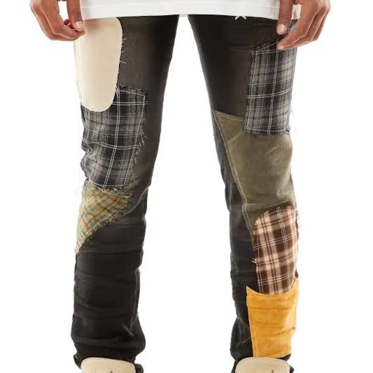 KDNK Plaid Pattern & Patch Jeans