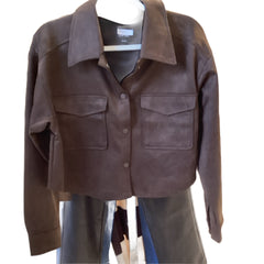 Love Tree Brown Suede Long Sleeve Crop Top