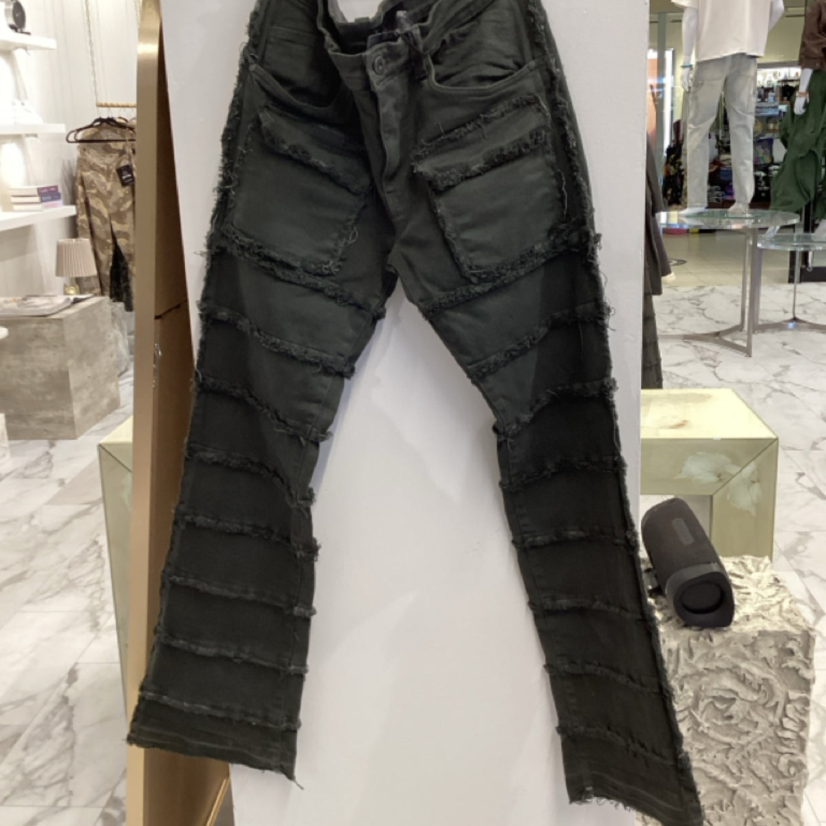 KDNK Charcoal Green Stacked  Fray Jeans
