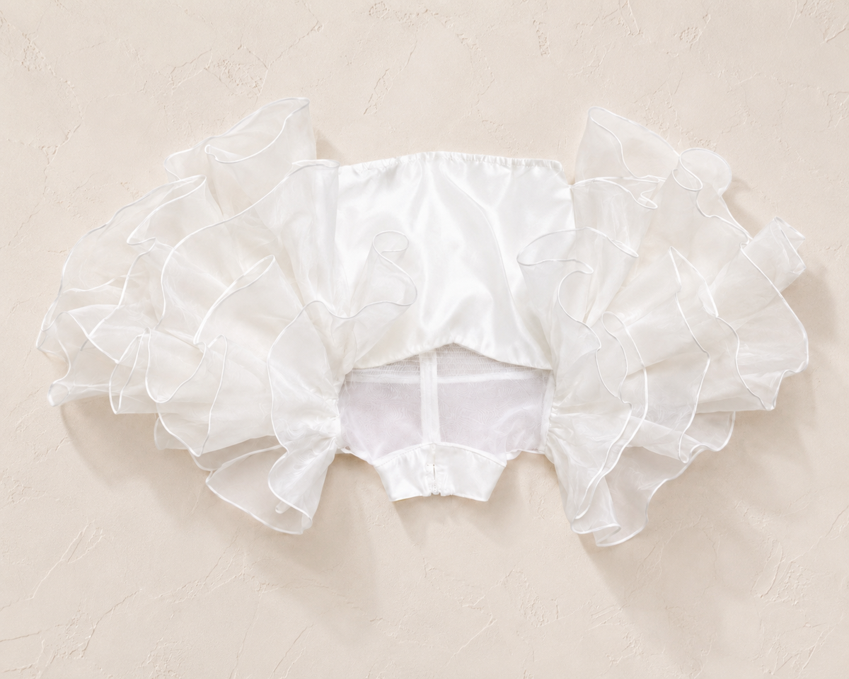 Highlight White Ruffle Mock Neck Blouse