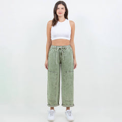 COLOR WASHED BARREL FIT PANTS-RJH21162: OLIVE WASH, Junior, M