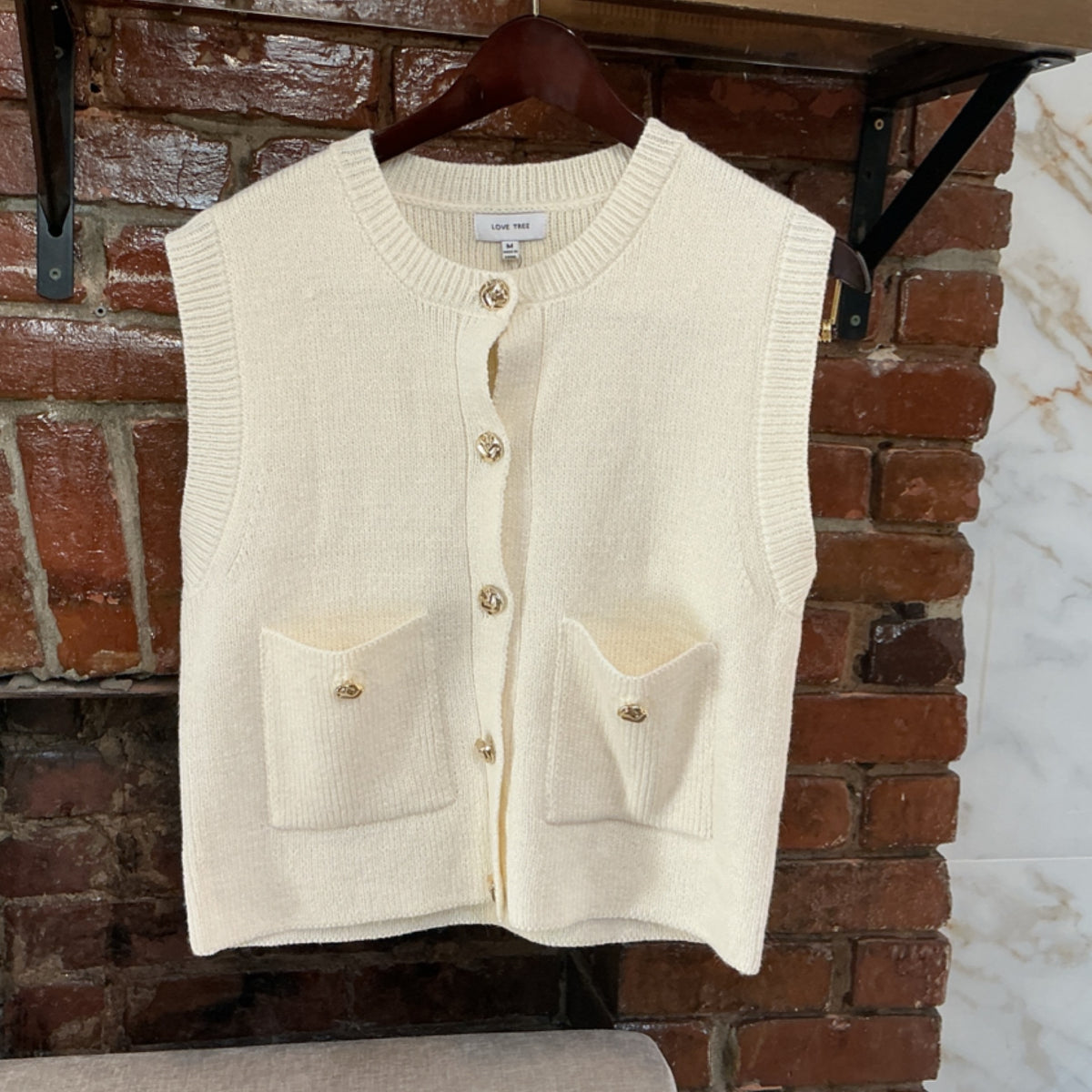 Love Tree Cream Sleeveless Sweater Vest