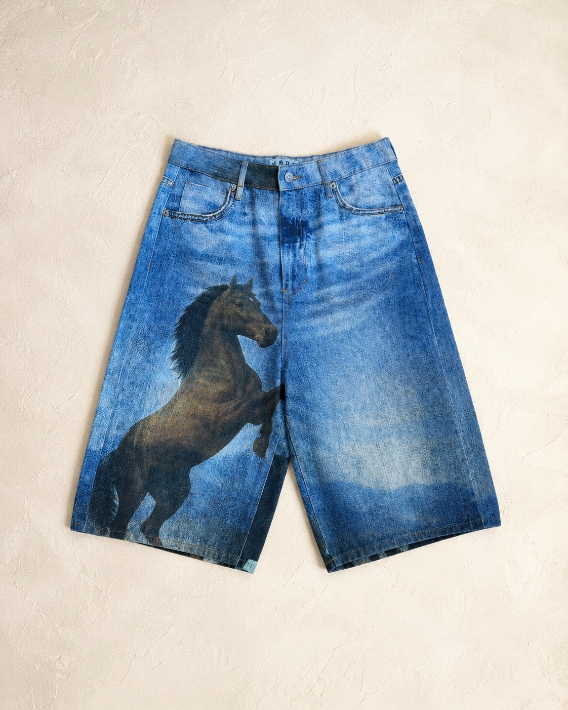 Denim Horse Print Bermuda Shorts