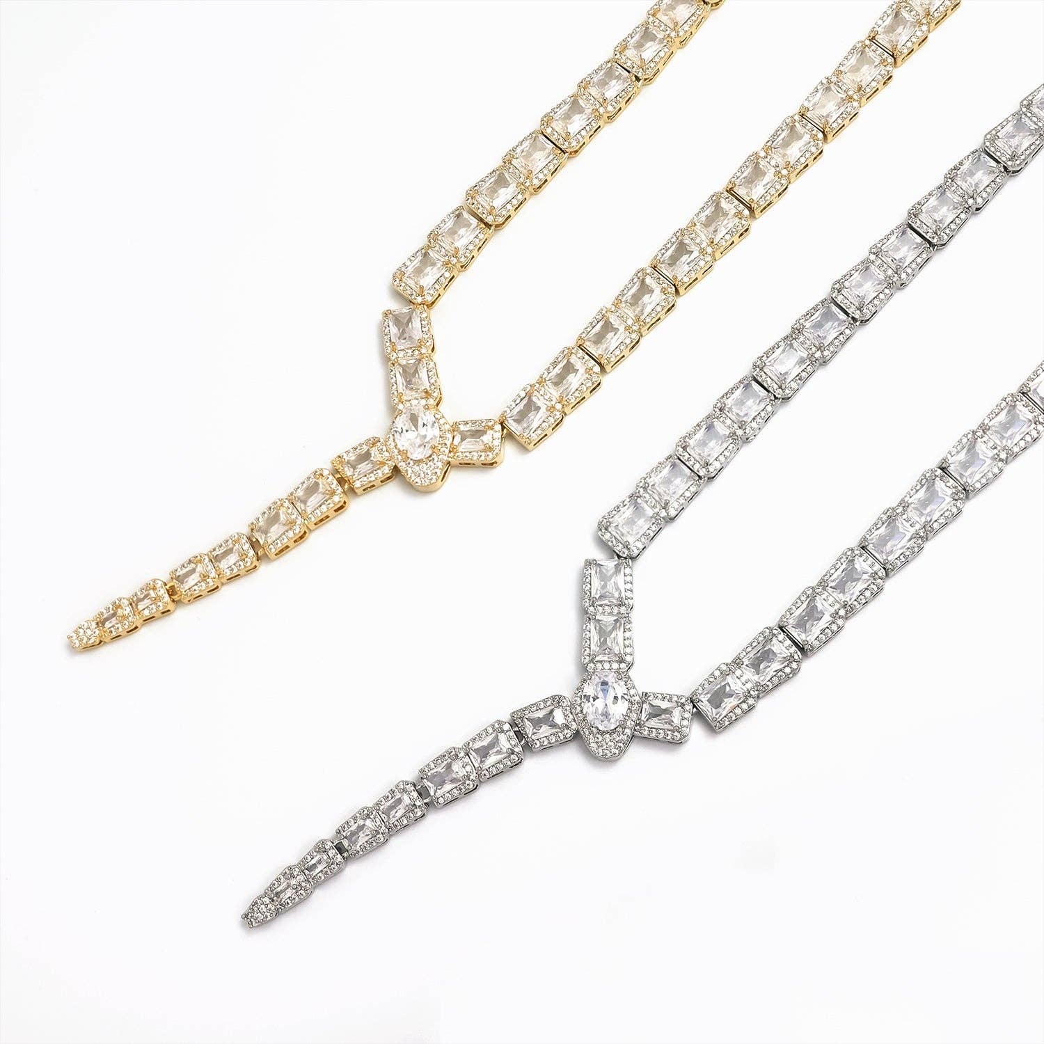 Gold Classic Gold CZ Emerald Cut Tennis Chain-00053 Chain-00054: Gold