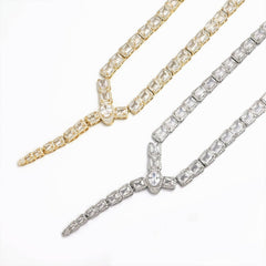 Gold Classic Gold CZ Emerald Cut Tennis Chain-00053 Chain-00054: Gold