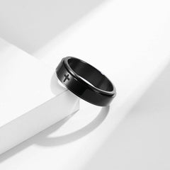 Cross Anxiety Fidget Spinner Band Ring in Stainless Steel: RoseGold/WithEngrave, 9 US