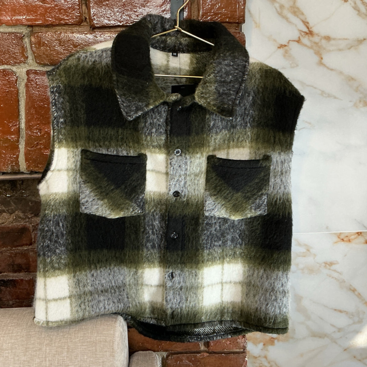 Axcexx Granted Black/Green Plaid Vest
