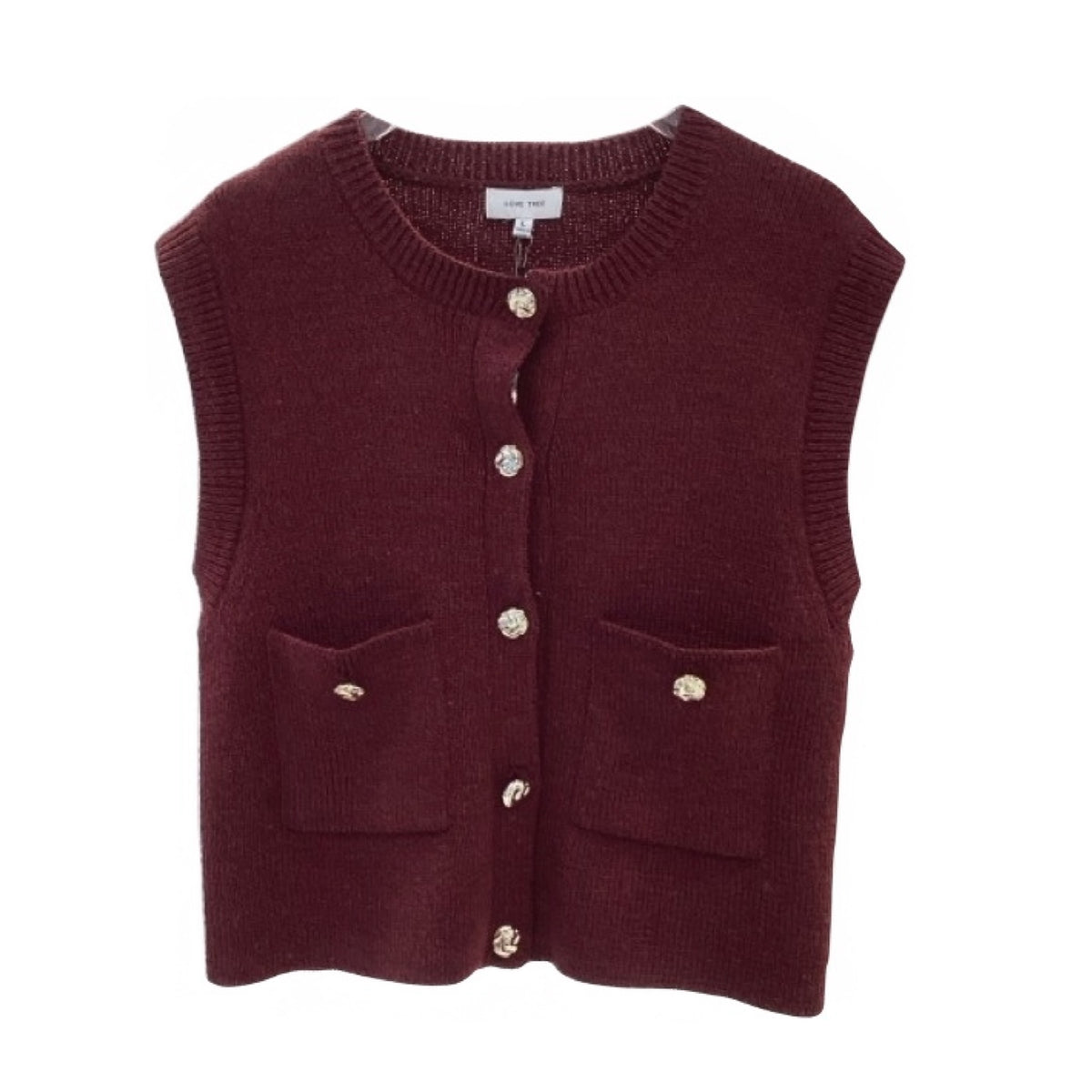 Love Tree Burgundy 5 Button Sleeveless Sweater Vest