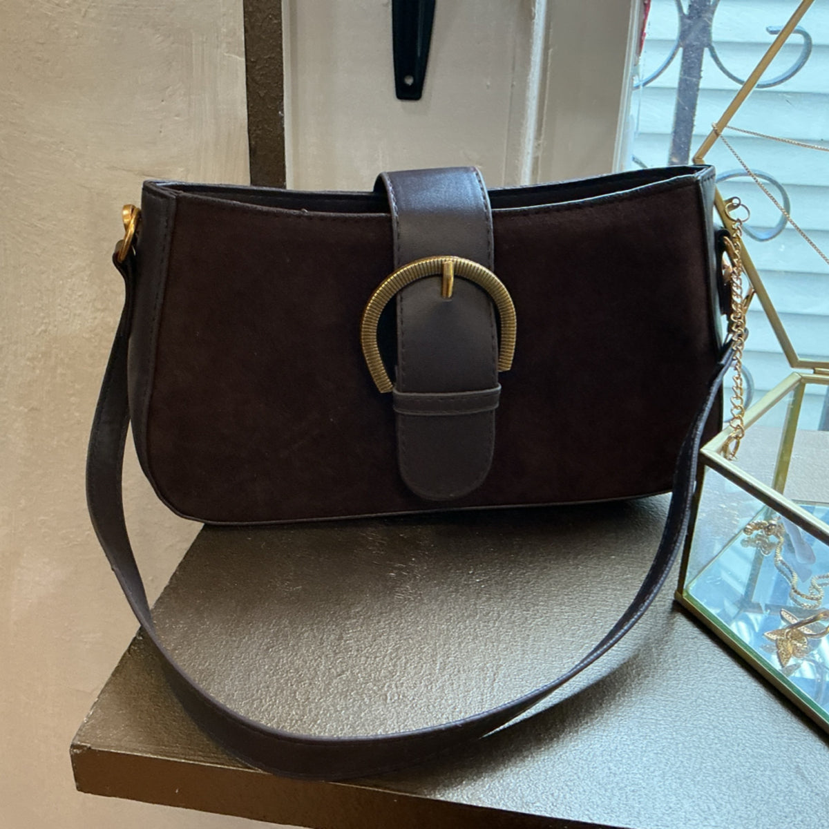 Brown Buckle Shoulder Bag