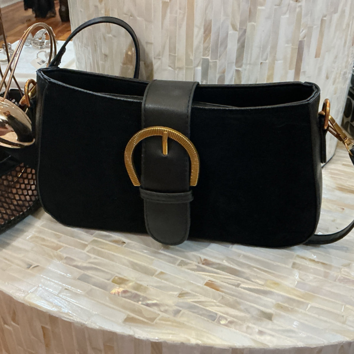 Black Buckle Shoulder Bag