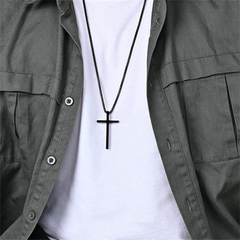 Mens Cross Charm Pendant Necklace in Stainless Steel: Silver, Small