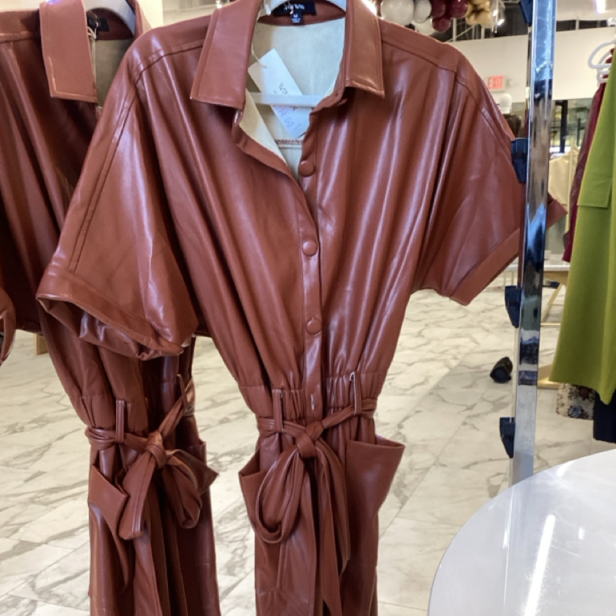 Win Win Brown Leather Short Sleeve Jump Suit