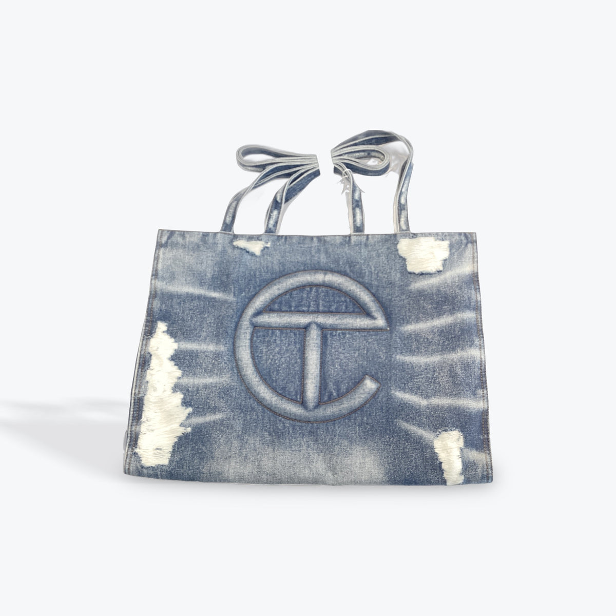 Telfar denim distress blue bag large