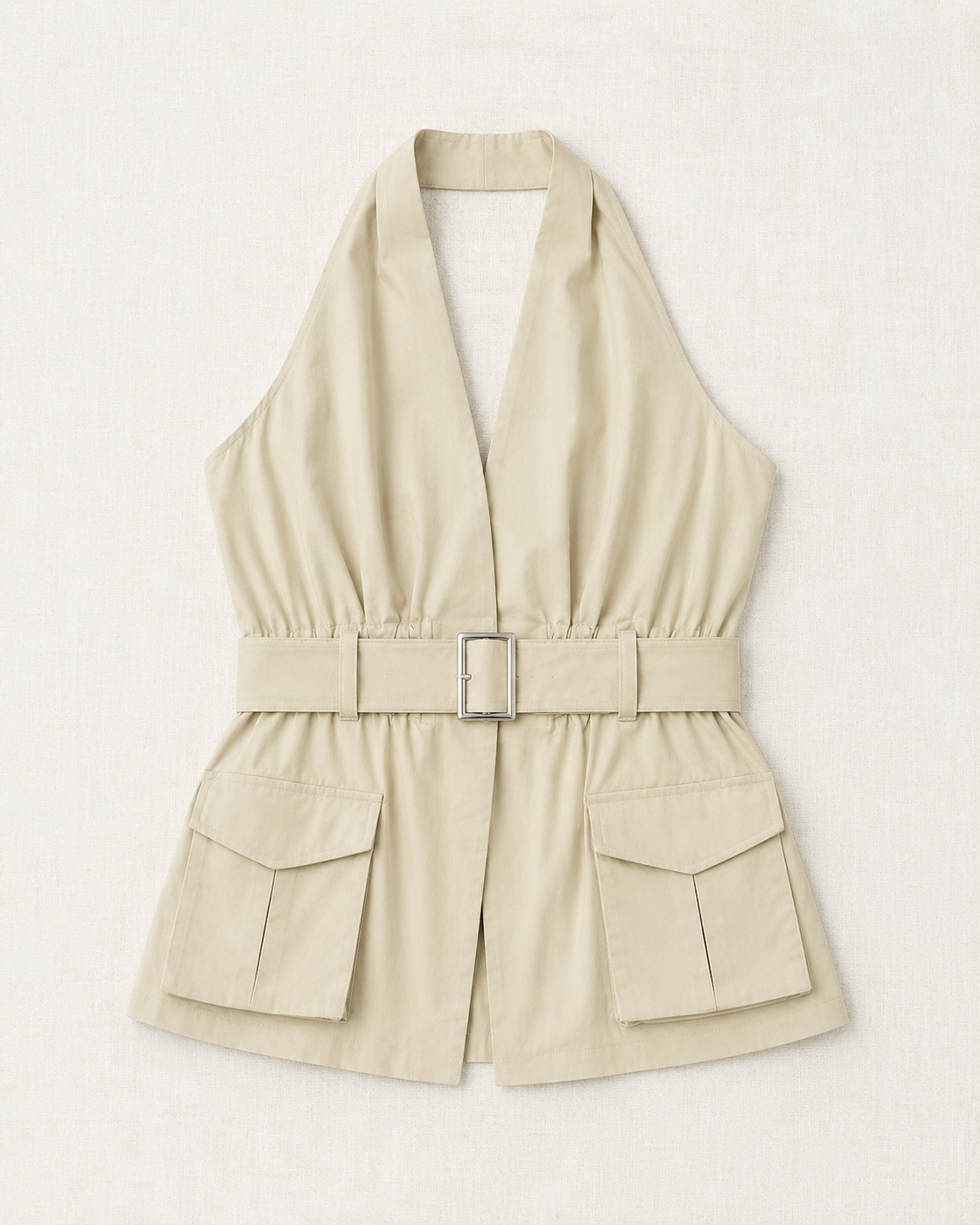 Highlight Nude Halter V Neck Vest