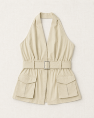 Highlight Nude Halter V Neck Vest