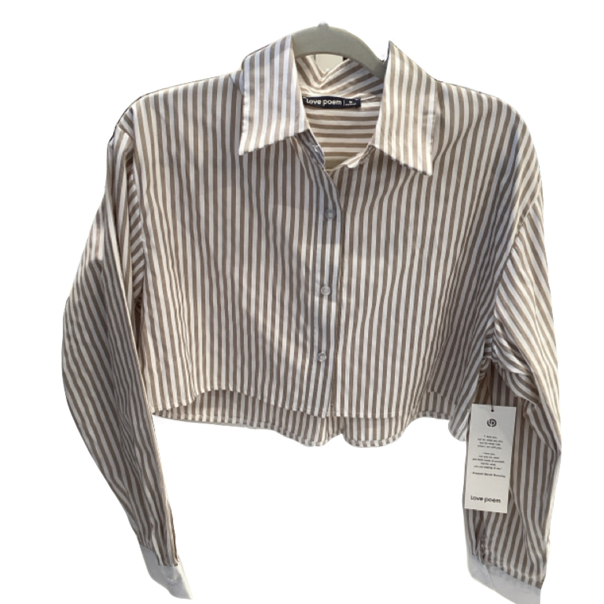 Love Poem Taupe Striped Button Down Crop Top