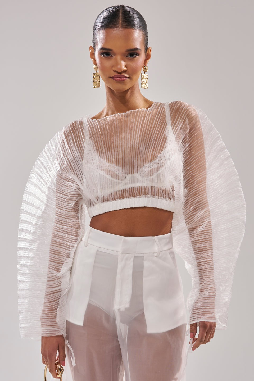 Akira White Vacation Mode Pleated Blouse