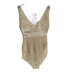 ILLORD NUDE PRINT CROCHET SLEVELESS TOP *