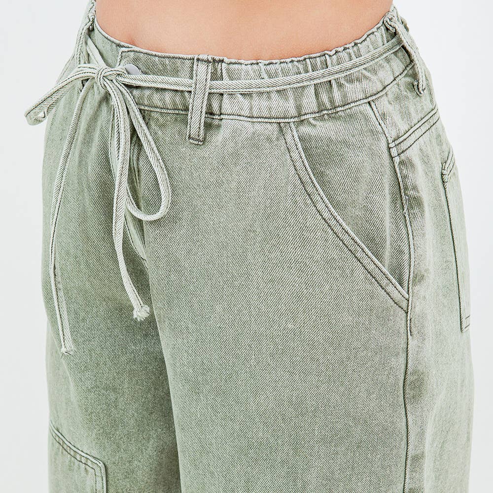 COLOR WASHED BARREL FIT PANTS-RJH21162: OLIVE WASH, Junior, M