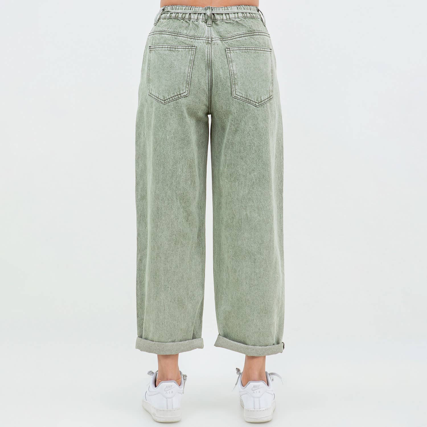 COLOR WASHED BARREL FIT PANTS-RJH21162: OLIVE WASH, Junior, M