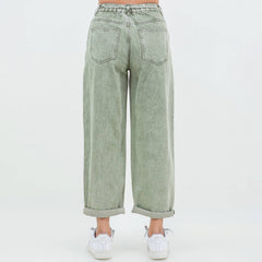 COLOR WASHED BARREL FIT PANTS-RJH21162: OLIVE WASH, Junior, M