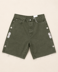MNML OLIVE RHINESTONE CANVAS SHORTS