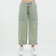 COLOR WASHED BARREL FIT PANTS-RJH21162: OLIVE WASH, Junior, M