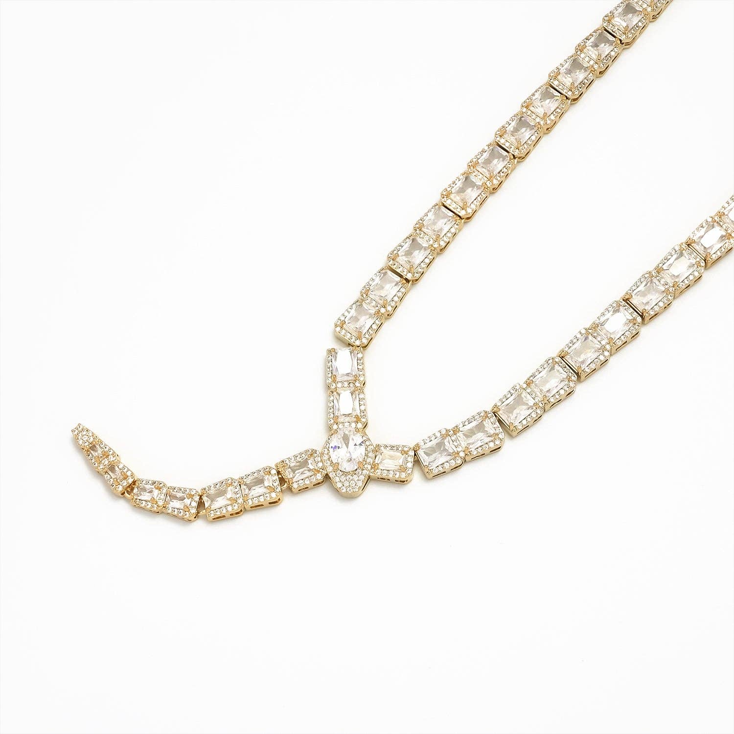 Gold Classic Gold CZ Emerald Cut Tennis Chain-00053 Chain-00054: Gold