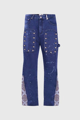 Tapestry Pattern Flared Denim Jeans: Ash Indigo, XL