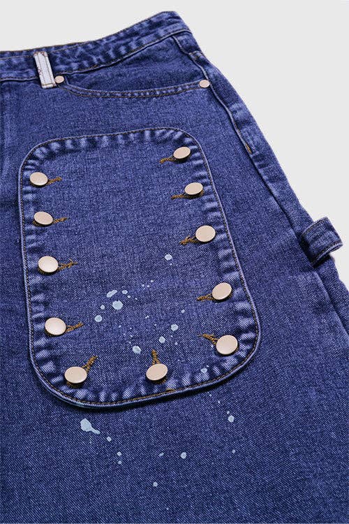 Tapestry Pattern Flared Denim Jeans: Ash Indigo, XL